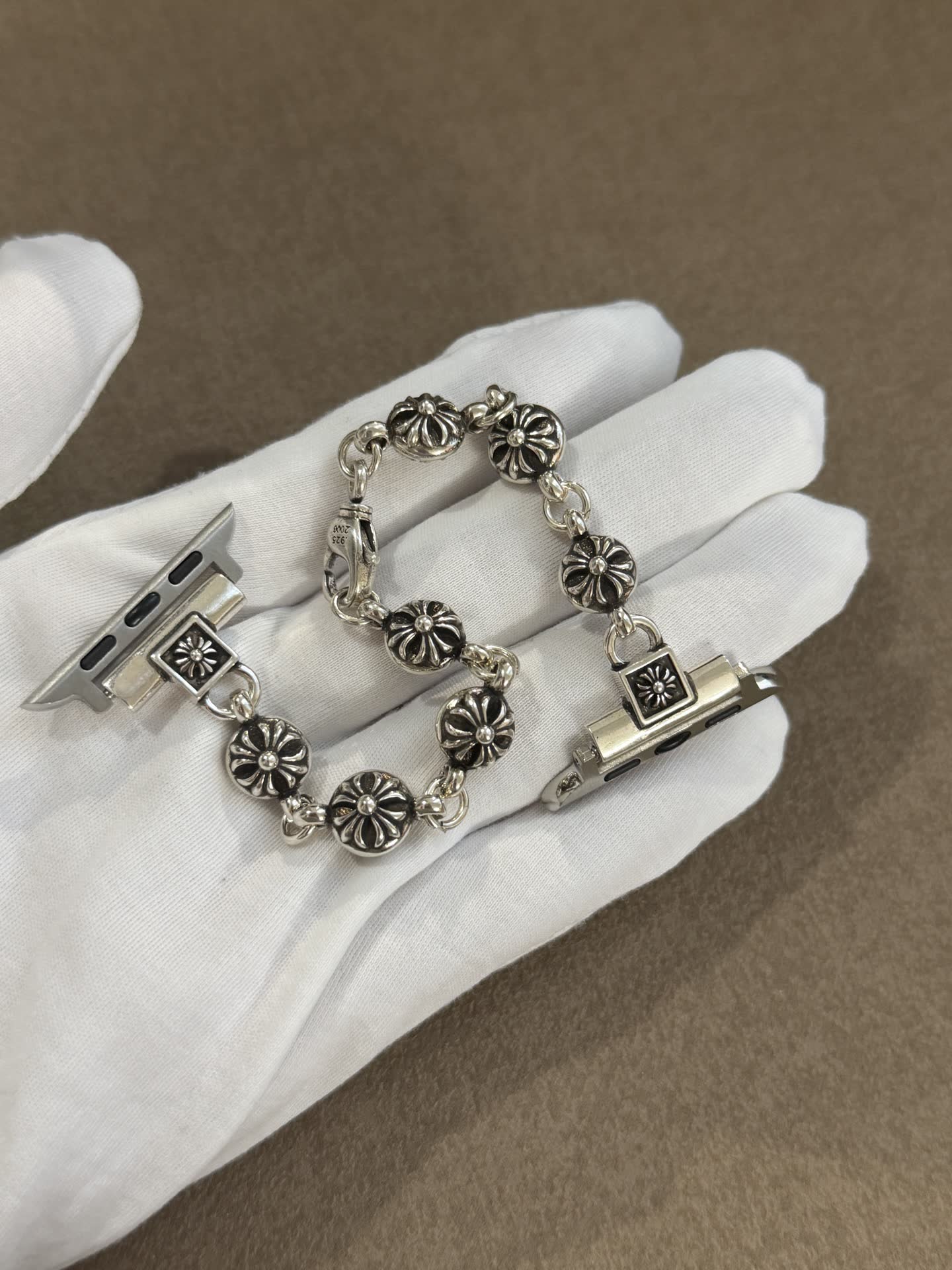 Chrome Hearts Silver Watch Band with Decorative Beads